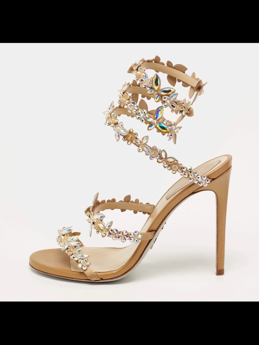 Rene Caovilla Eden Nude Sandal 105 Crystal Embellished Ankle Wrap - Picture 12 of 16